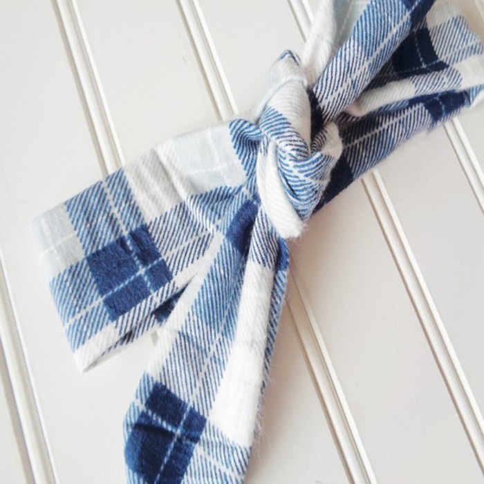 Donna Flannel Knotted Headband - Blue and Gray Plaid