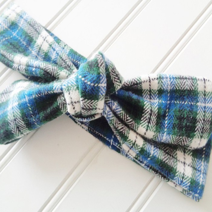Donna Flannel Knotted Headband - Blue and Green Plaid