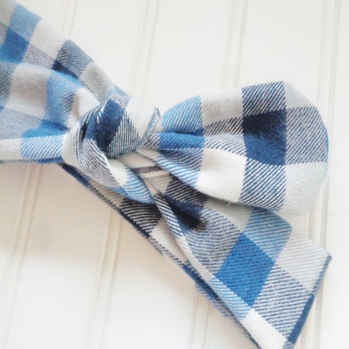 Donna Flannel Knotted Headband - Blue and White Buffalo