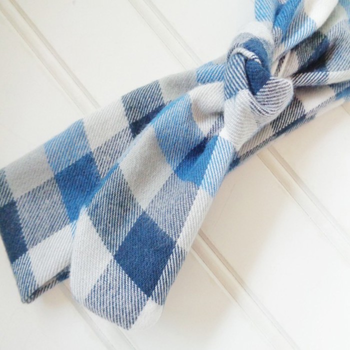 Donna Flannel Knotted Headband - Blue and White Buffalo