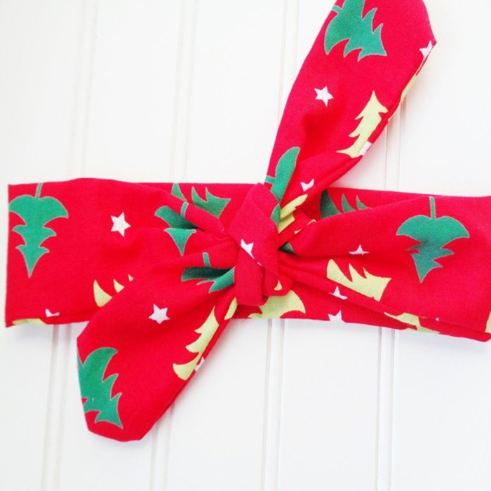 Donna Knotted Headband - Christmas Trees on Red