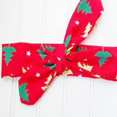 Donna Knotted Headband - Christmas Trees on Red