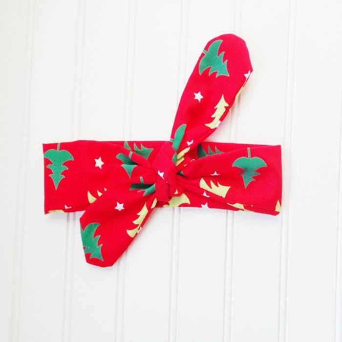 Donna Knotted Headband - Christmas Trees on Red