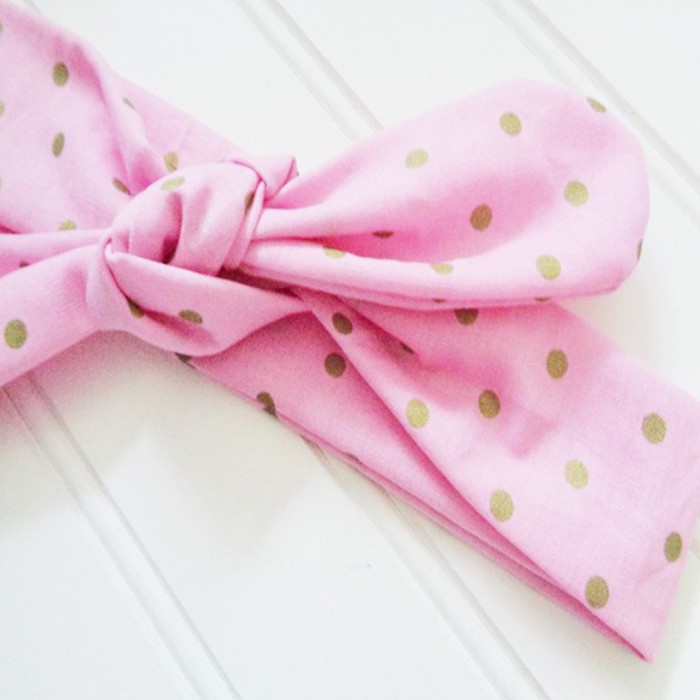 Donna Knotted Headband - Gold Dots on Pink