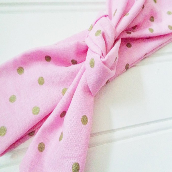 Donna Knotted Headband - Gold Dots on Pink