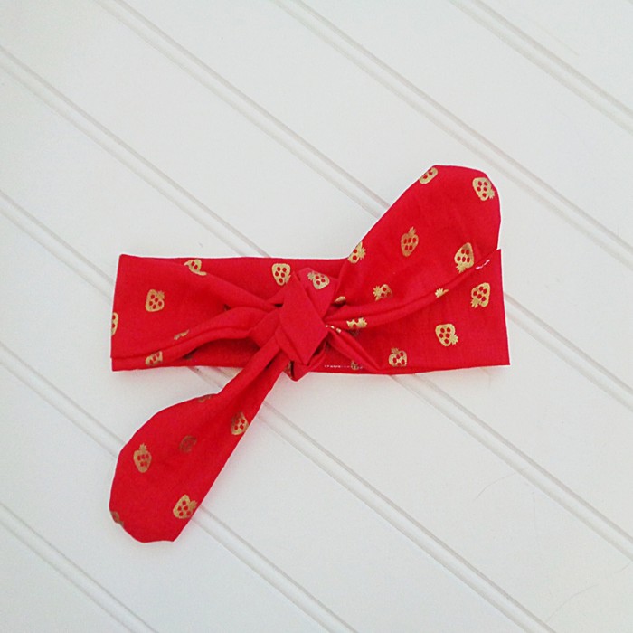Donna Knotted Headband - Gold Strawberries on Red