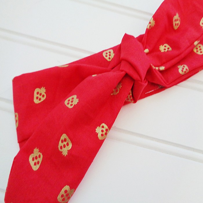 Donna Knotted Headband - Gold Strawberries on Red