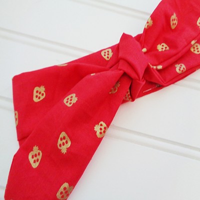 Donna Knotted Headband - Gold Strawberries on Red
