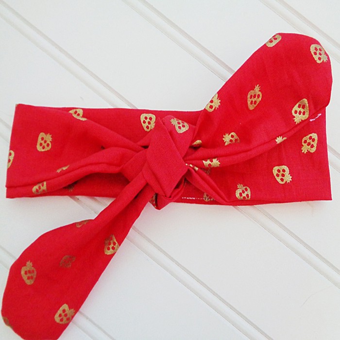 Donna Knotted Headband - Gold Strawberries on Red