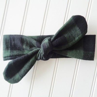 Donna Flannel Knotted Headband - Green and Black Buffalo Plaid