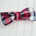  Donna Flannel Knotted Headband - Red, Navy and White Buffalo
