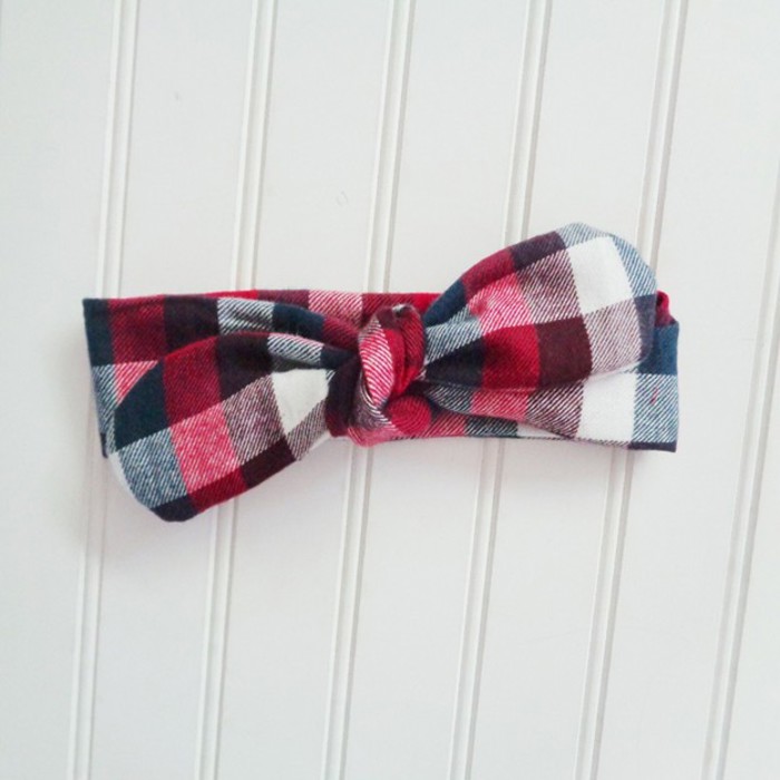 Donna Flannel Knotted Headband - Red, Navy and White Buffalo