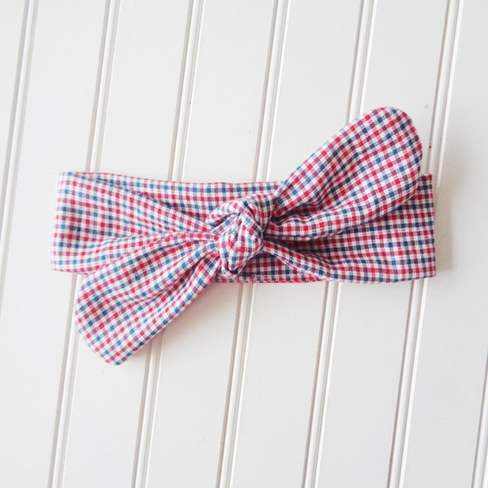 Donna Knotted Headband - Red and Blue Check