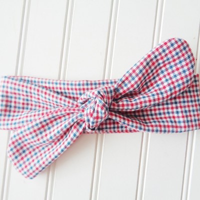 Donna Knotted Headband - Red and Blue Check