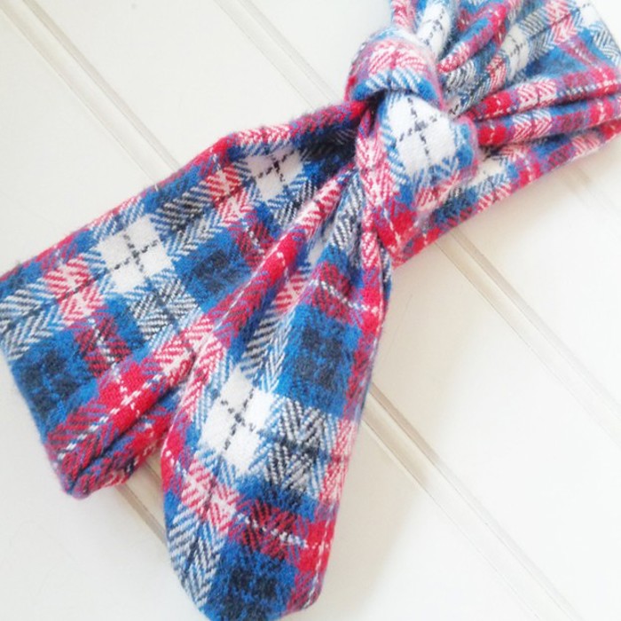 Donna Flannel Knotted Headband - Red and Blue Plaid