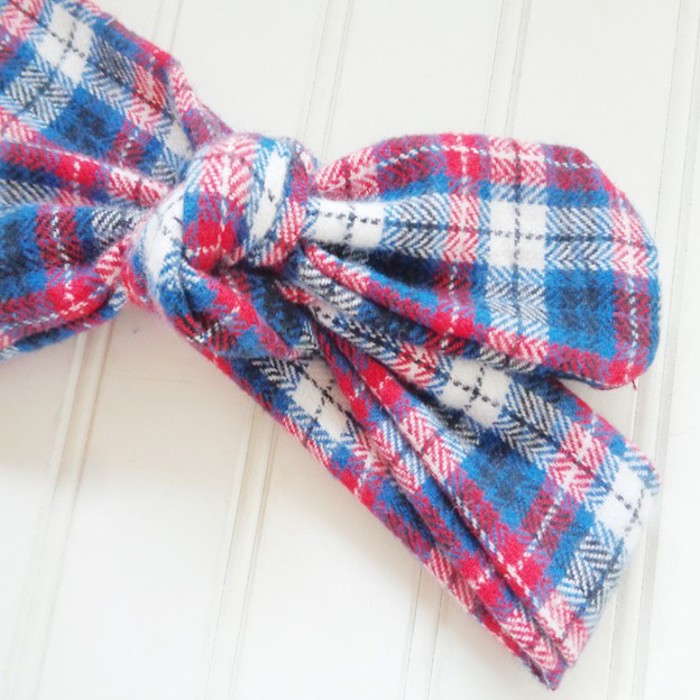 Donna Flannel Knotted Headband - Red and Blue Plaid