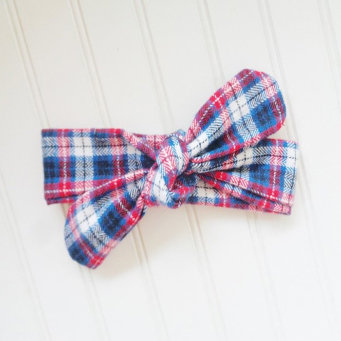 Donna Flannel Knotted Headband - Red and Blue Plaid