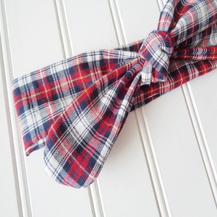 Donna Knotted Headband - Red and Navy Plaid