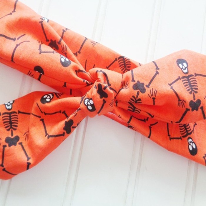 Donna Knotted Headband - Skeletons on Orange