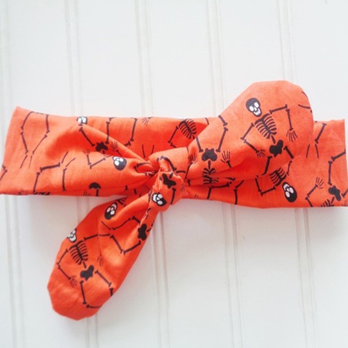 Donna Knotted Headband - Skeletons on Orange