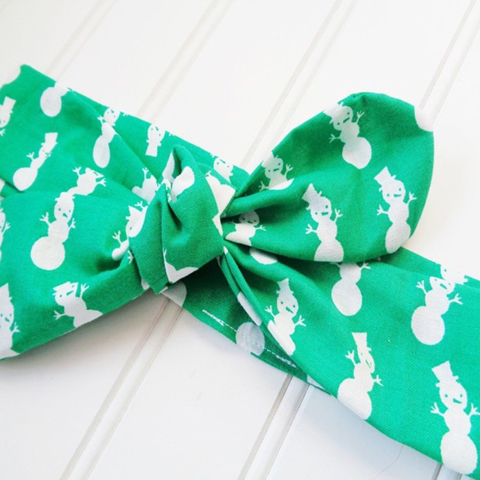 Knotted Headband - Snowman on Green