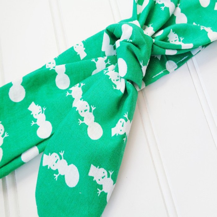 Knotted Headband - Snowman on Green