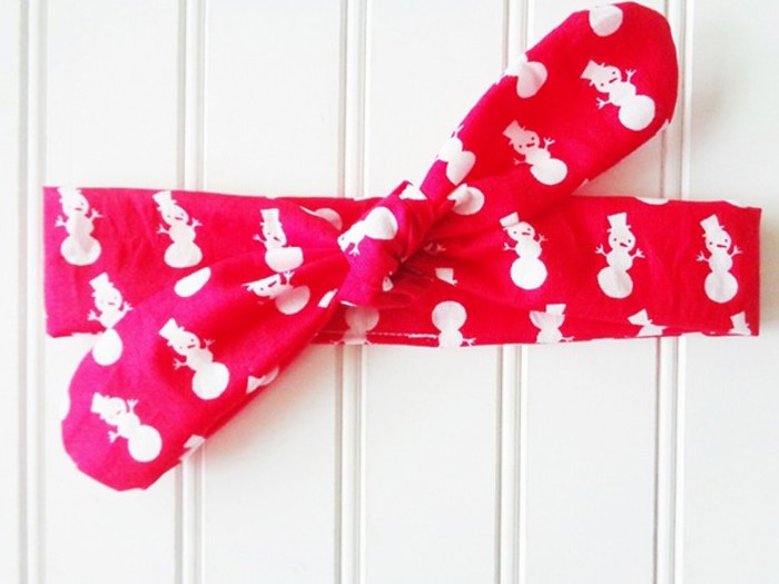 Knotted Headband - Snowman on Red