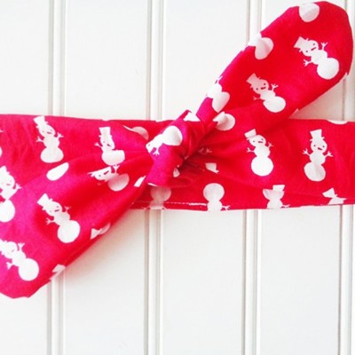 Knotted Headband - Snowman on Red