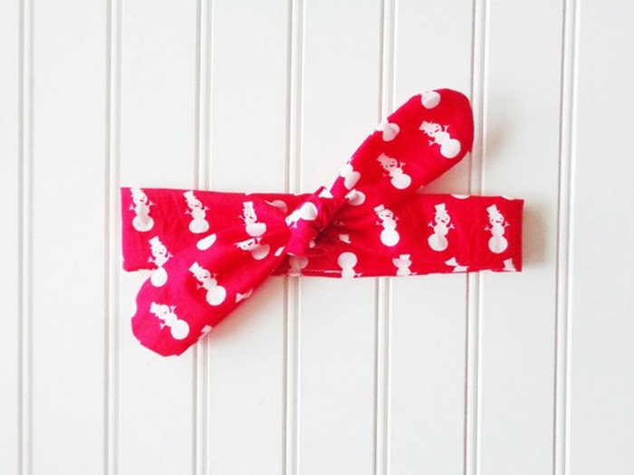 Knotted Headband - Snowman on Red