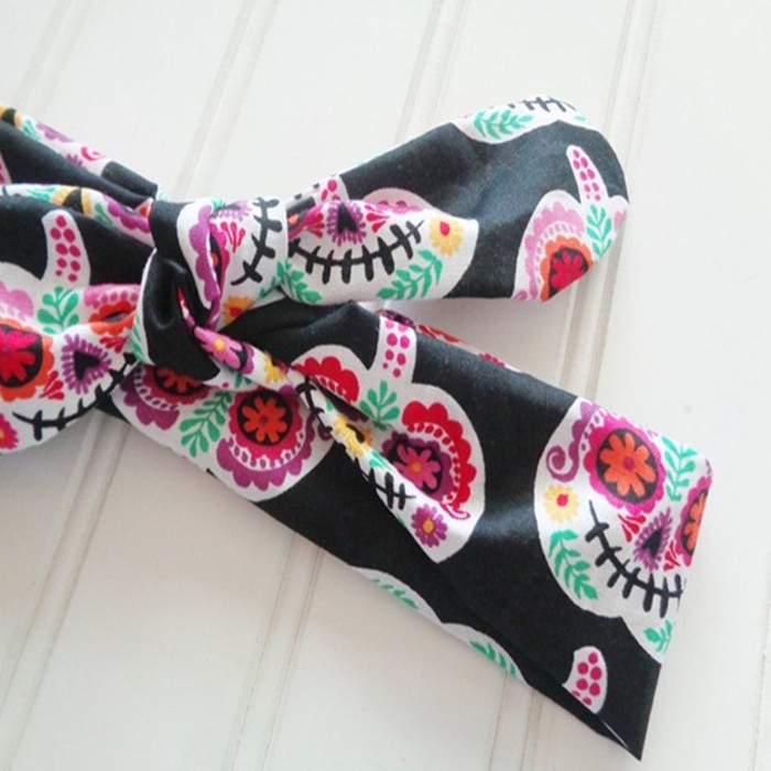 Knotted Headband - Sugar Skull Pumpkins on Black