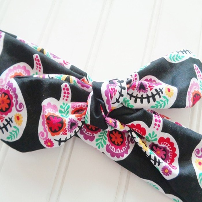 Knotted Headband - Sugar Skull Pumpkins on Black