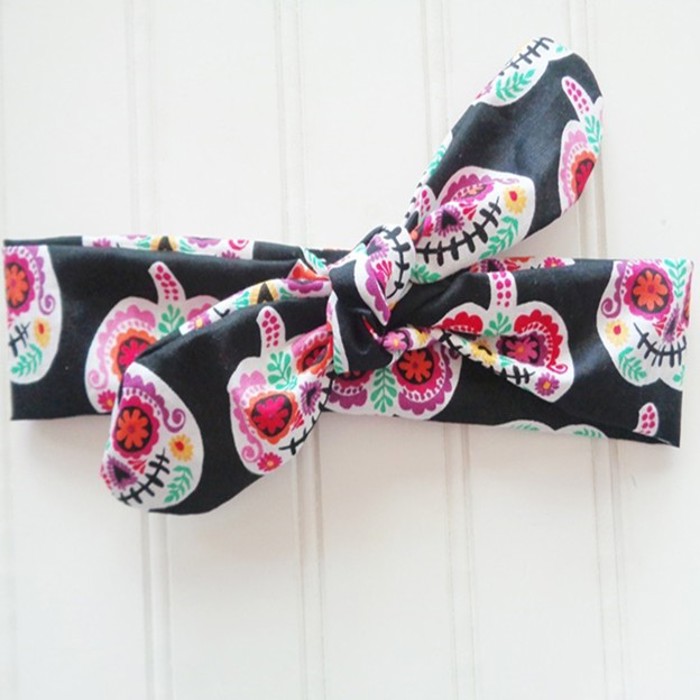 Knotted Headband - Sugar Skull Pumpkins on Black