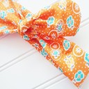  Donna Knotted Headband - Yellow and Aqua Flowers on Orange