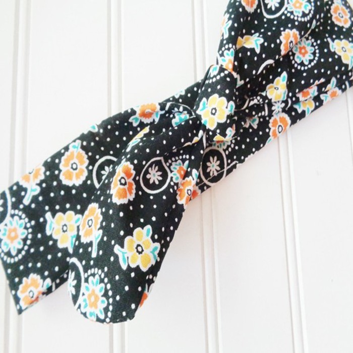 Donna Knotted Headband - Yellow and Orange Flowers on Black
