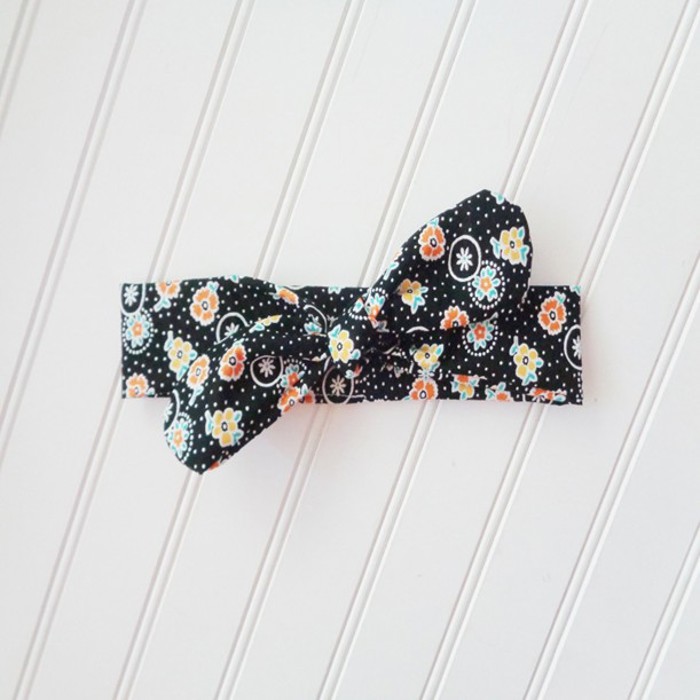 Donna Knotted Headband - Yellow and Orange Flowers on Black