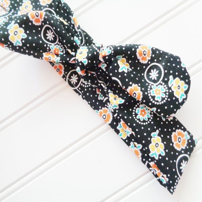 Donna Knotted Headband - Yellow and Orange Flowers on Black