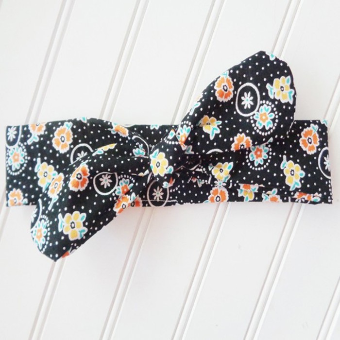 Donna Knotted Headband - Yellow and Orange Flowers on Black