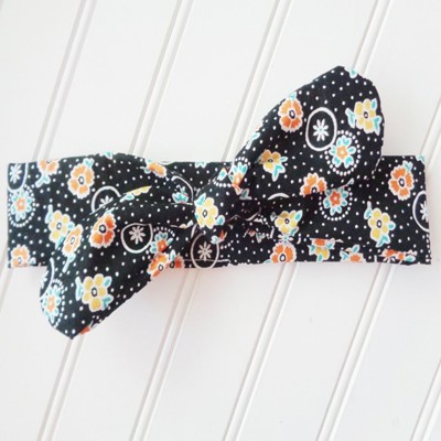Donna Knotted Headband - Yellow and Orange Flowers on Black