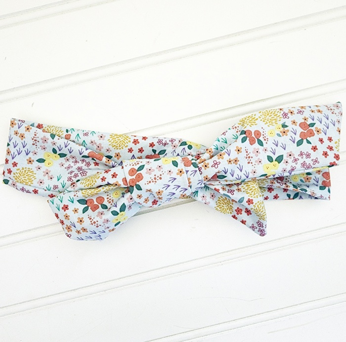 Emma Knotted Headband - Flower Meadow on Blue