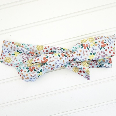 Emma Knotted Headband - Flower Meadow on Blue