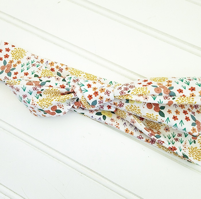 Emma Knotted Headband - Flower Meadow on White