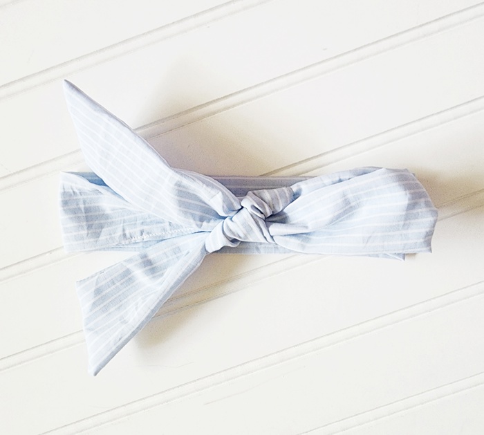 Emma Knotted Headband - Light Blue with White Lines