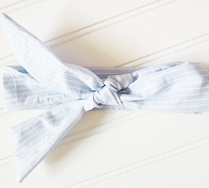 Emma Knotted Headband - Light Blue with White Lines