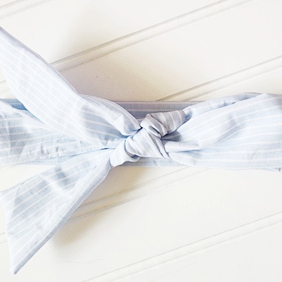 Emma Knotted Headband - Light Blue with White Lines