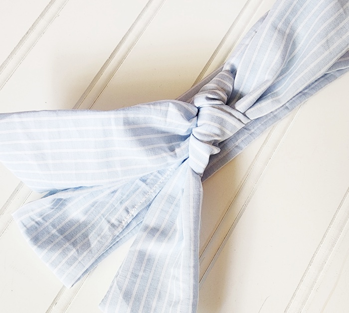 Emma Knotted Headband - Light Blue with White Lines