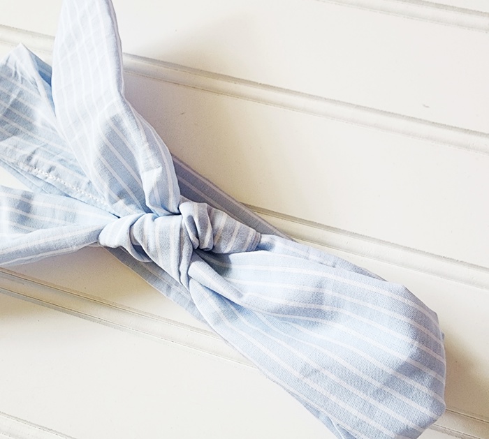 Emma Knotted Headband - Light Blue with White Lines