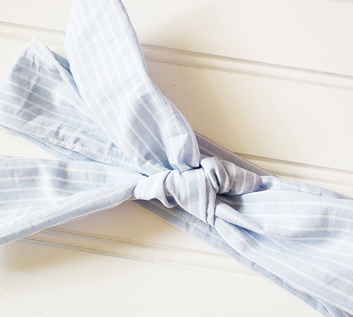 Emma Knotted Headband - Light Blue with White Lines