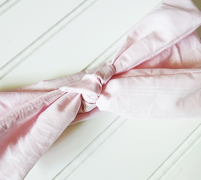 Emma Knotted Headband - Light Pink with White Lines