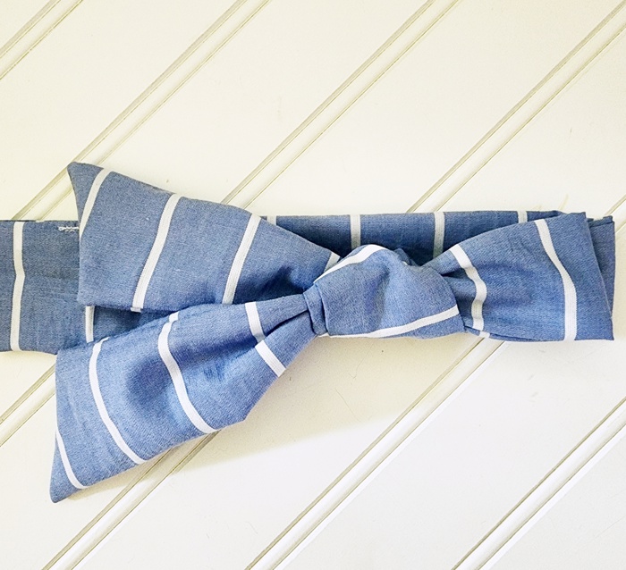 Emma Knotted Headband - White Stripes on Blue