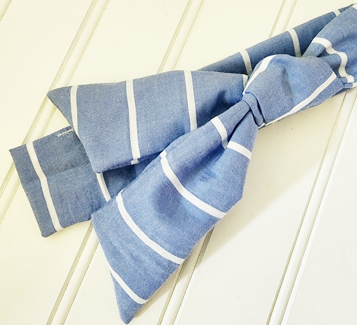 Emma Knotted Headband - White Stripes on Blue